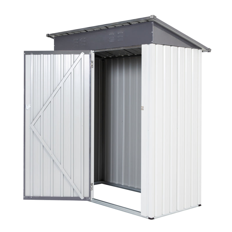 Garden Metal Storage Lifter Shed 5X3X6' Outdoor Storing Tools Rainproof Hinge Door Version - Gray White