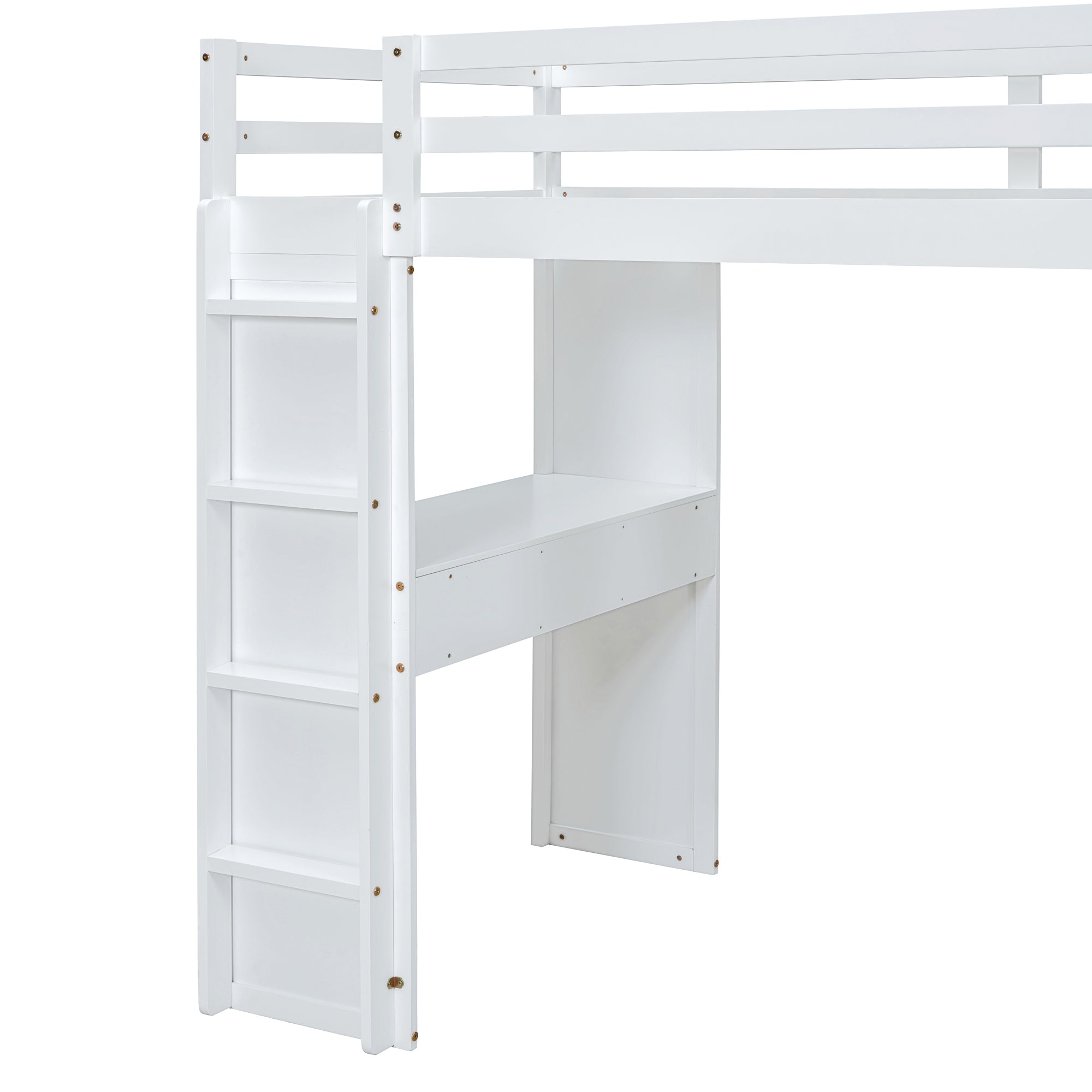 Full Size Loft Bed with large shelves, writing desk and LED Light, White - Atlantic Fine Furniture Melbourne FL