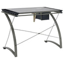 Melo - Glass Top DRAFting Table With Storage - Silver - Atlantic Fine Furniture Inc