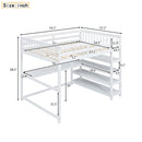 Full Size Loft Bed with Storage Shelves and Under-bed Desk, White
