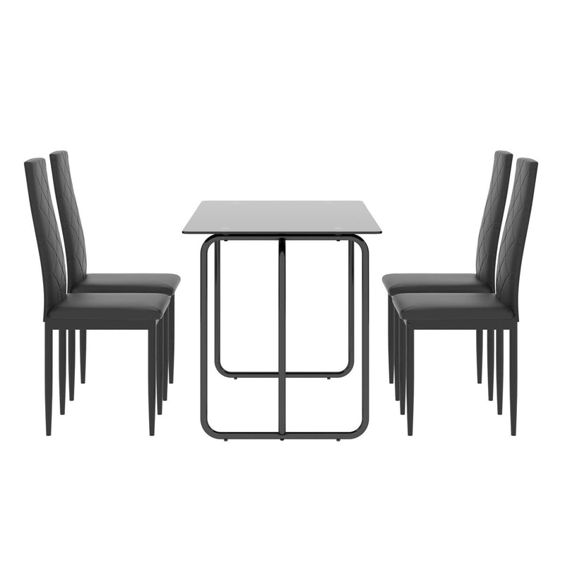 Rectangle Dining Table With Metal Frame, Tempered Glass Dining Table For Kitchen Room - Black