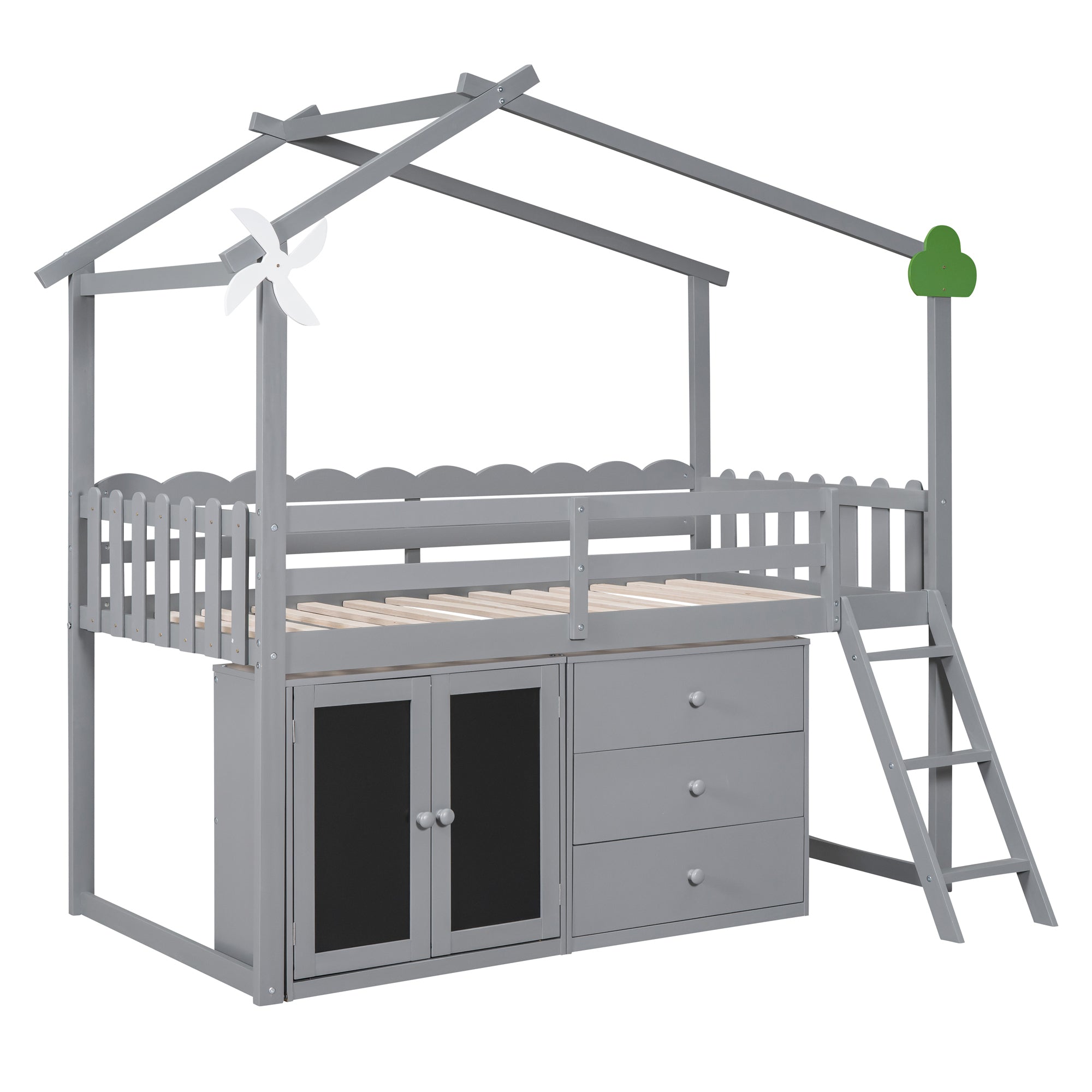 Twin Size House Bed With Cabinet and Drawers, Gray - Atlantic Fine Furniture Melbourne FL