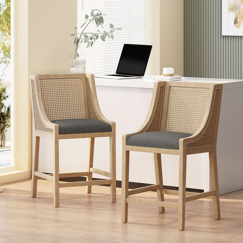 French Country Fabric Upholstered Counter Stools (Set of 2)