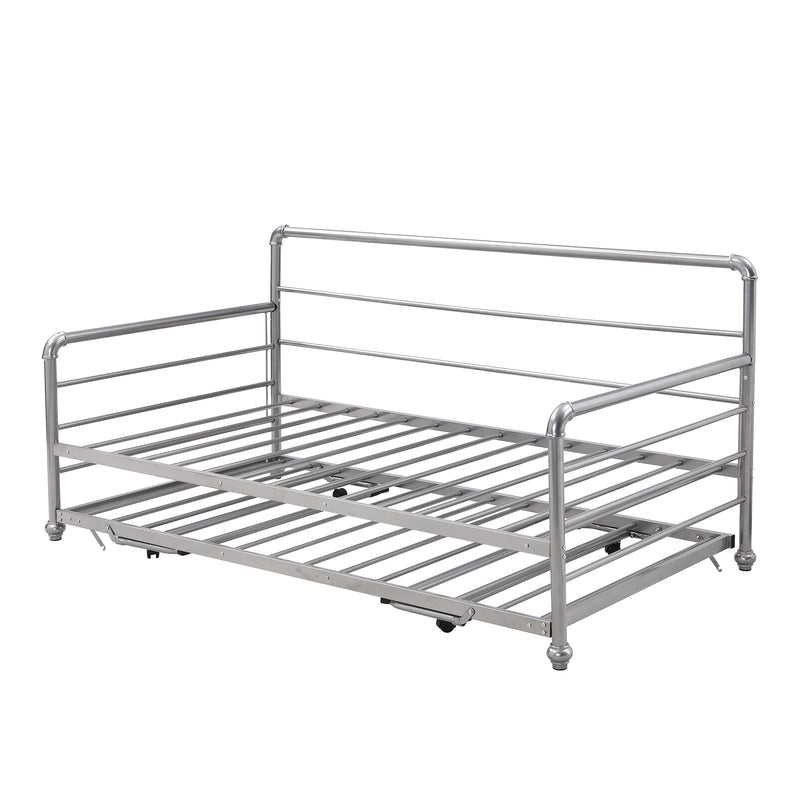 Twin Size Daybed with Adjustable Trundle, Pop Up Trundle, Silver