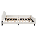 Full Size Upholstered Daybed with Cloud Shaped Headboard, Embedded Elegant Copper Nail Design, Beige