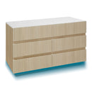 Fluted 6 Drawers Dresser, Double Dresser Chest Of Drawers, Modern Chest Of Drawers With LED, Drawer Organizer For Bedroom, Living Room, Hallway - Natural