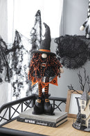Standing Gnome With Banner & Spring Body, For Halloween Decor - Black / Orange / White