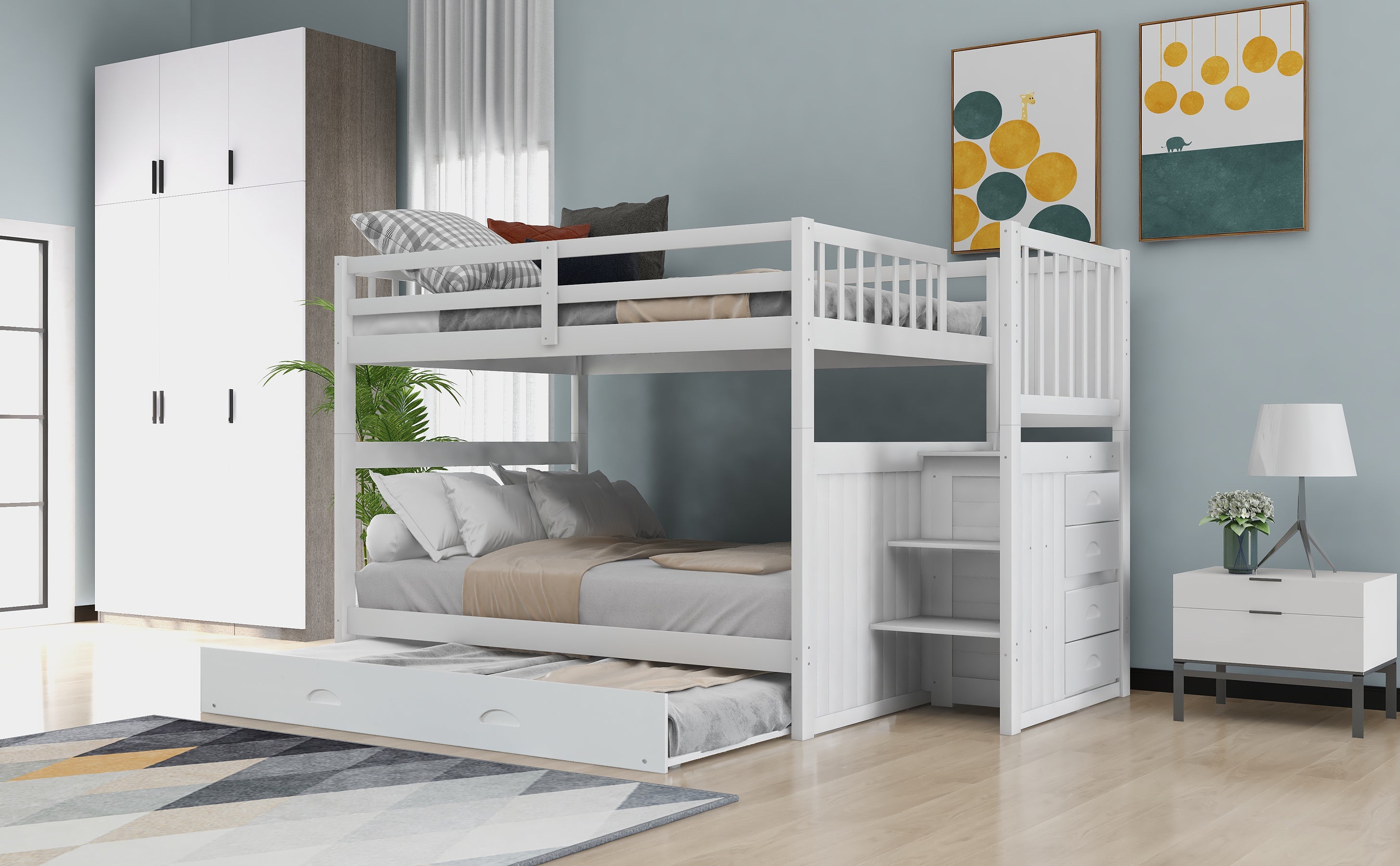 Full over Full Bunk Bed with Twin Size Trundle, White (old sku: LT000026AAK ) - Atlantic Fine Furniture Melbourne FL