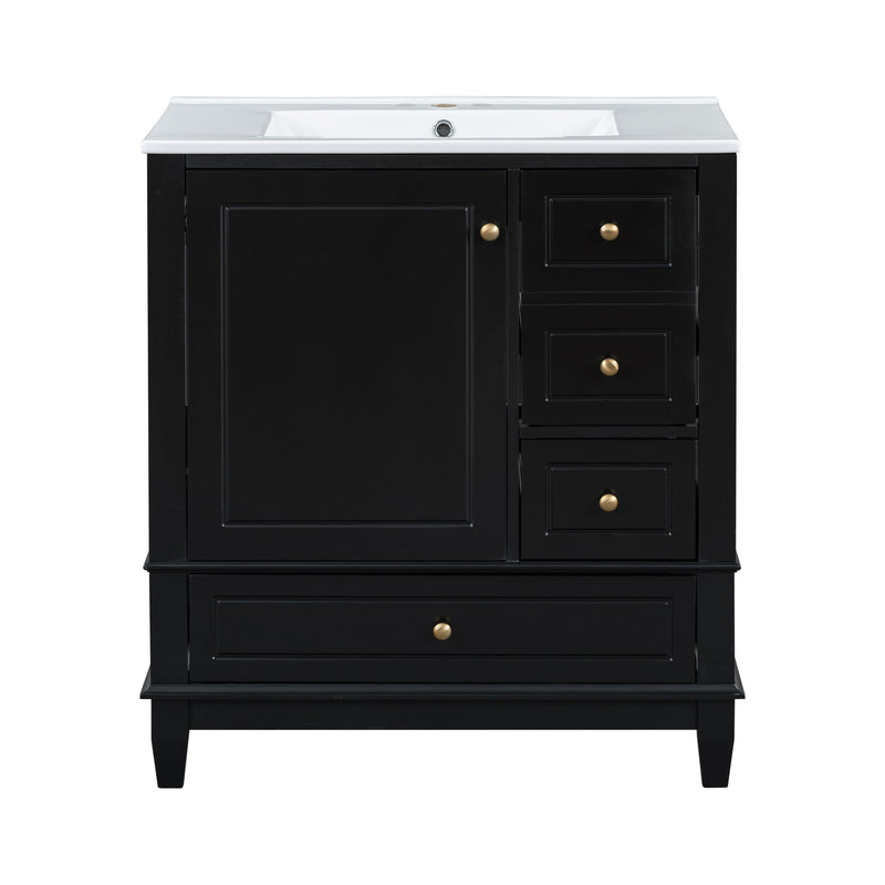 30" Bathroom Vanity With Sink, 1 Door With Shelf And 3 Drawers, Soft Close Door - Black