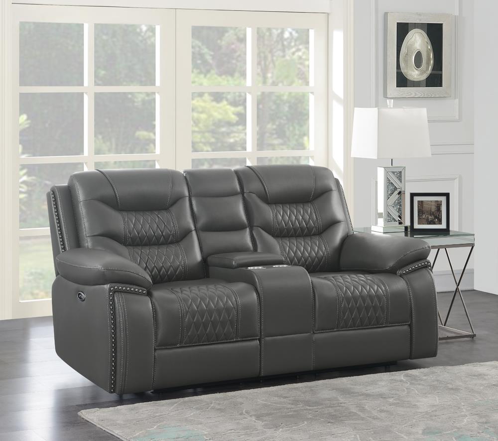 Flamenco Upholstered Power Reclining Loveseat Charcoal
