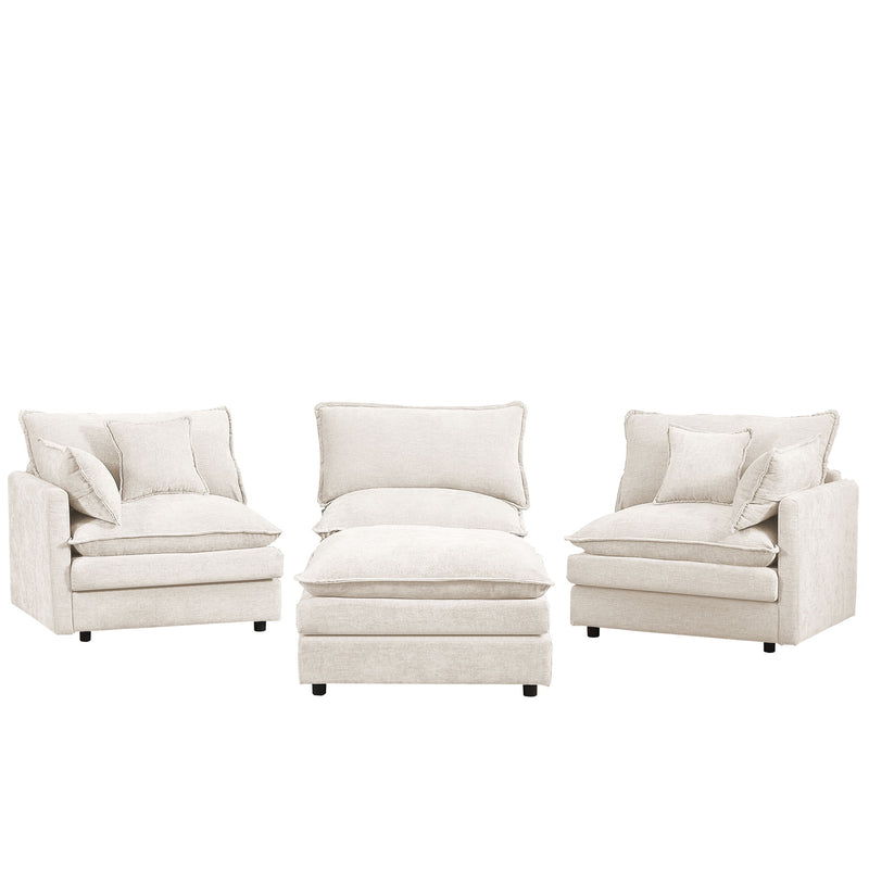 Modular Sectional Sofa Set With Movable Ottoman - Beige
