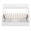 Wood Twin over Full Bunk Bed with Hydraulic Lift Up Storage, White