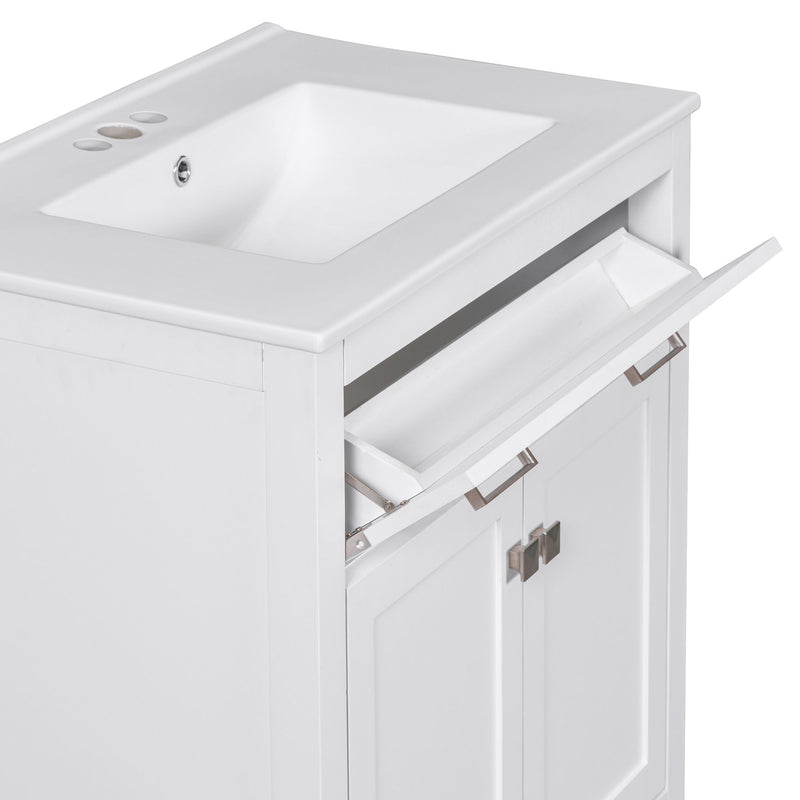 Bathroom Vanity With Ceramic Sink, Modern Single Bathroom Cabinet With 2 Doors And A Shelf, Soft Close Doors