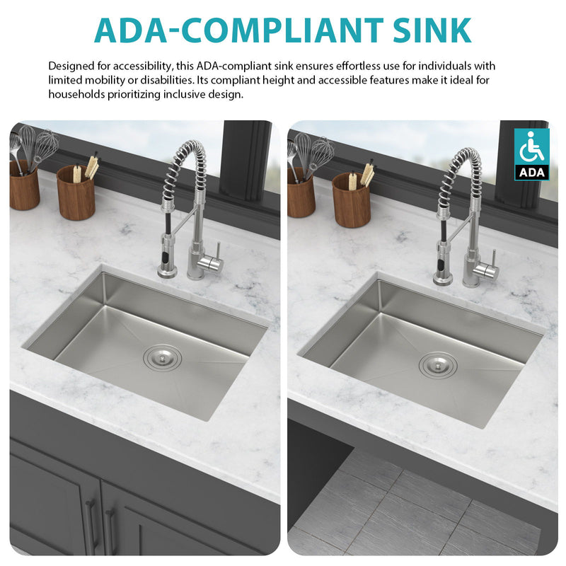 Ada-Compliant 23" Undermount Sink, Low Depth Single Bowl - Brushed Nickel