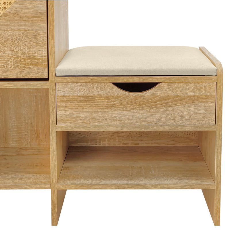 Shoe Storage Cabinet Rattan Shoe Storage Organizer With 2 Flip Drawers, A Storage Drawer And A Bench For Entryway, And Hallway - Light Brown