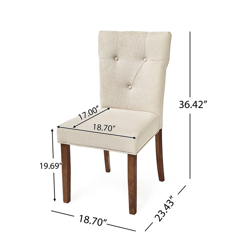 Modern Indoor Wood Dining Set With Chairs And Table, Rubber Wood, 6 Piece - Cream / Walnut