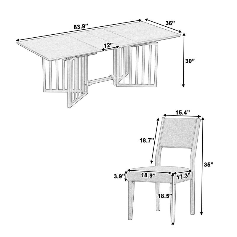 Topmax - 9 Piece Farmhouse Extendable Dining Table Set With 2 Removable Leaves And 8 Upholstered Dining Chairs