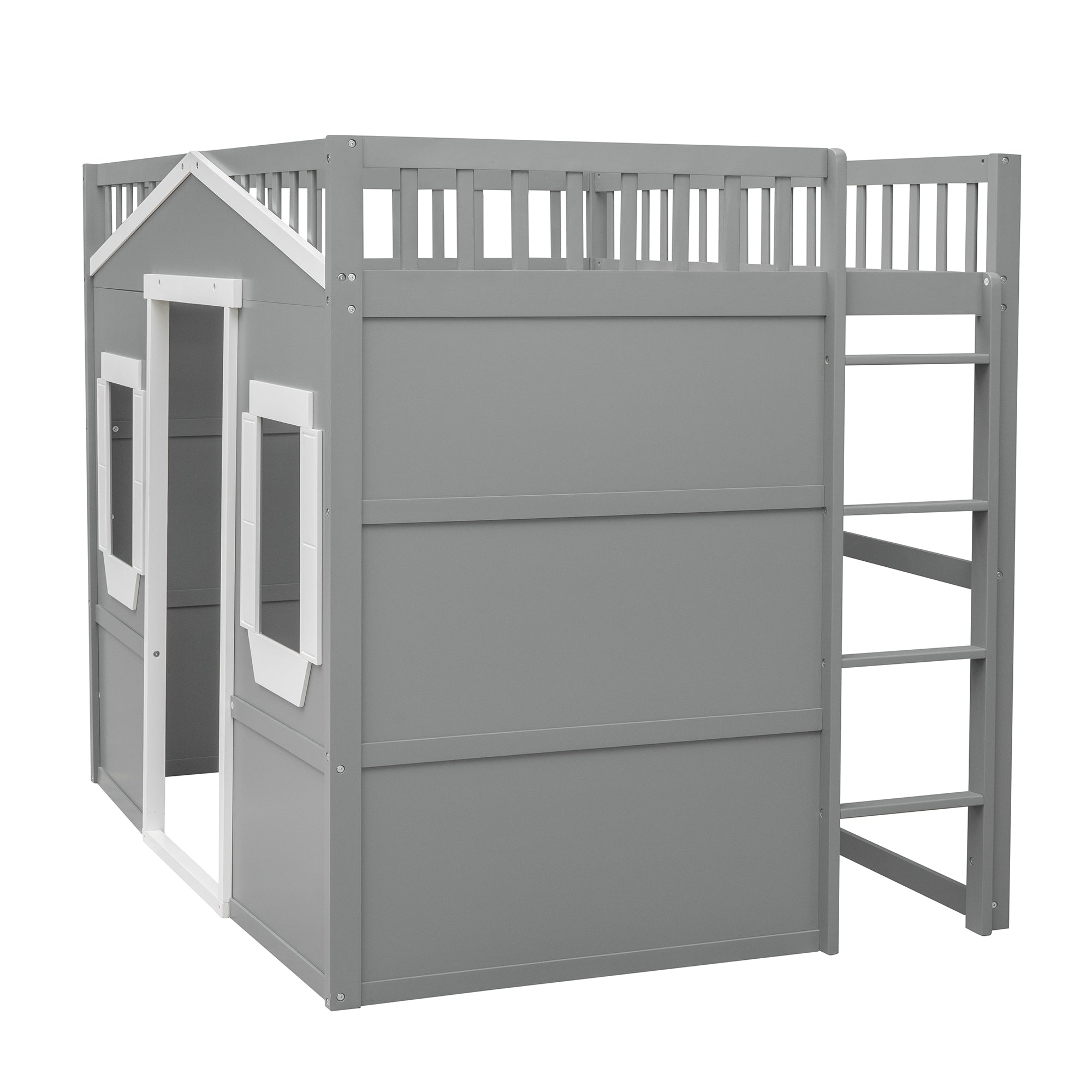 Full Size House Loft Bed With Ladder-Gray+White Frame - Atlantic Fine Furniture Melbourne FL