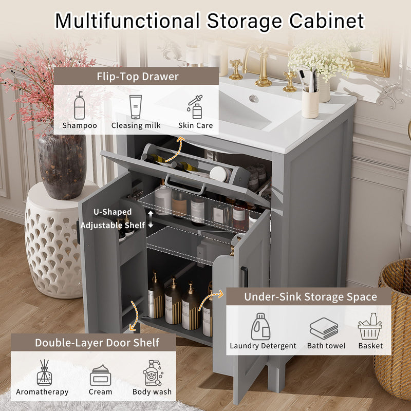 Bathroom Vanity Combo With Sink, Space Saving Design - Gray