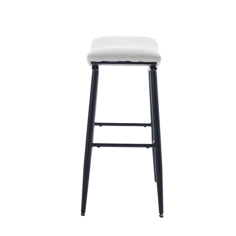 Bar Stools (Set of 2) Armless Counter Low Bar Stools Without Back Modern Linen Fabric Breakfast Stools With Metal Leg And Footrest