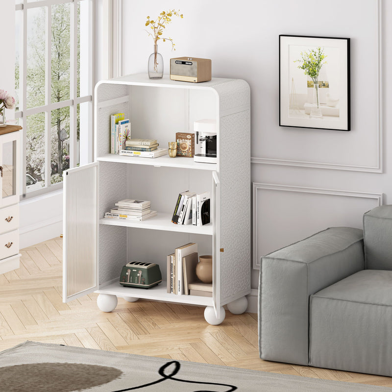 Storage Cabinet With Shelves And Glass Door, Freestanding Organizer For Bathroom - White