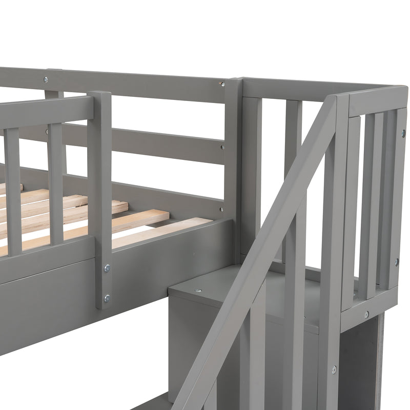 Stairway Twin-Over-Twin Bunk Bed with Three Drawers for Bedroom, Dorm - Gray(Old SKU: LP000309AAE)