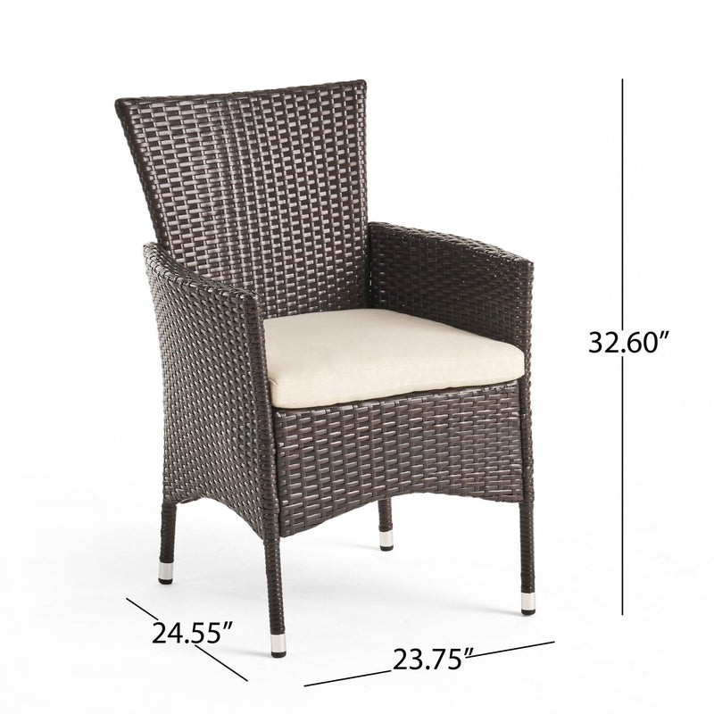 Clementine - Outdoor Wicker Dining Chairs Set With Water Resistant Cushions (Set of 2) - Brown Multi