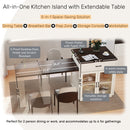 Extendable Kitchen Island With Slide Out Table And Storage Racks For 2 - 6 Person, Power Outlet, Bar, Prep Station - Creamy White / Walnut