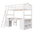 Twin size Loft Bed with Drawers, Cabinet, Shelves and Desk, Wooden Loft Bed with Desk - White(OLD SKU :LT000505AAK)