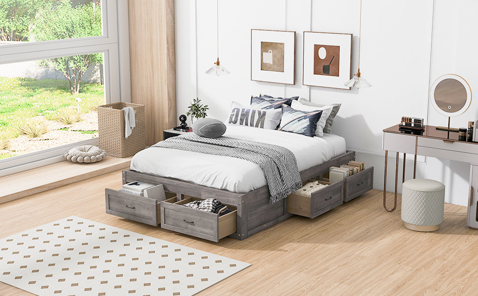 Full Size Platform Bed with 6 Storage Drawers,Antique Gray - Atlantic Fine Furniture Melbourne FL