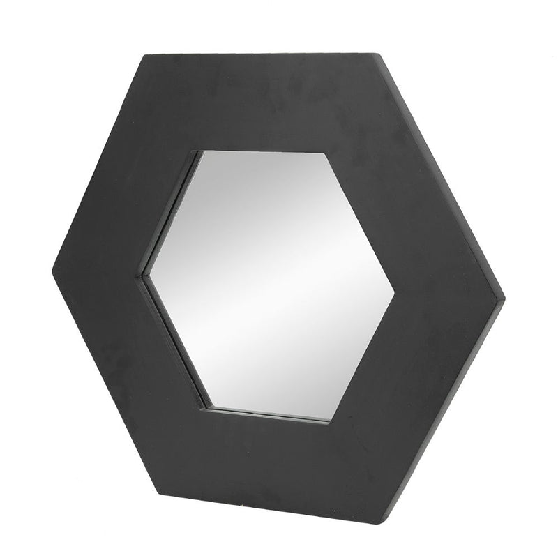 Hexagon Mirror With Natural Wood Frame, Wall Decor For Living Room Bathroom Hallway