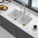 32" Undermount Double Bowl Kitchen Sink Rectangular Deep Dual Bas With Grids - White