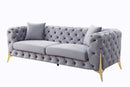 Jelanea - Sofa With 2 Pillows - Gray Velvet & Gold