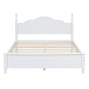 Queen Size Wood Platform Bed Frame,Retro Style Platform Bed with Wooden Slat Support,White