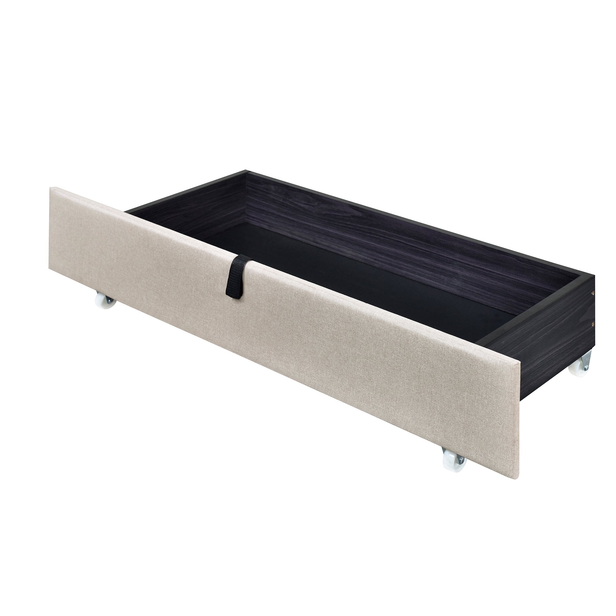 Queen Size Upholstered Platform Bed with LED Frame, with Twin XL Size Trundle and 2 drawers, Linen Fabric, Beige - Atlantic Fine Furniture Melbourne FL