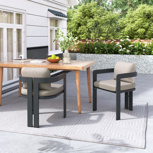 Pula - Patio Outdoor Aluminum Dining Chair, (Set of 2) - Black / Beige