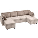 Sectional Sofa Bed With Pull Out Sleeper, USB Ports, Cup Holders