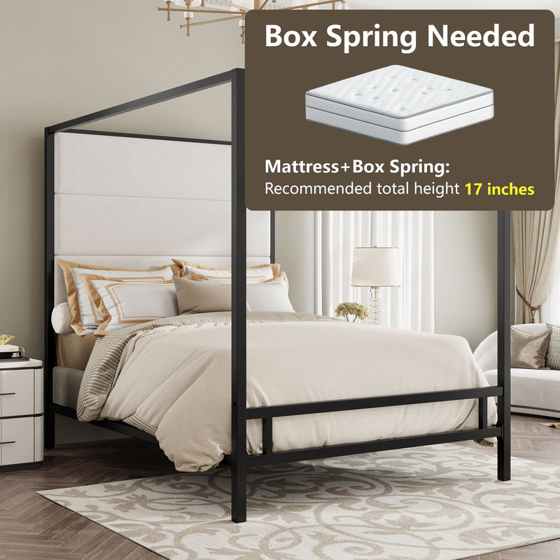 Modern Canopy Bed With Tall Upholstered Headboard