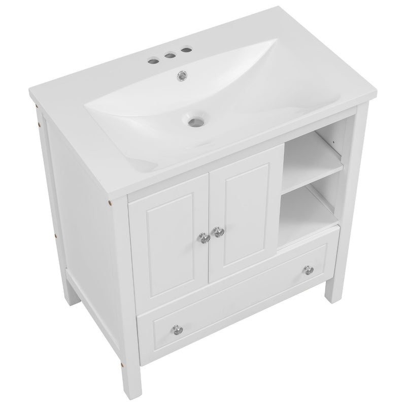 Bathroom Vanity With Sink, Bathroom Storage Cabinet With Doors And Drawers, Solid Wood Frame, Ceramic Sink