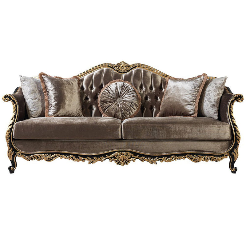Betria - Sofa With 5 Pillows - Light Green Velvet, Gold & Black High Gloss