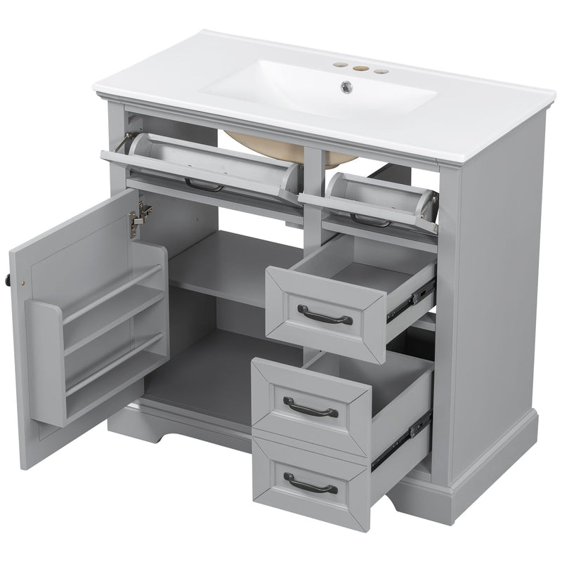 36" Bathroom Vanity With Sink, 2 Tip Out Drawers, Soft Close Hinges