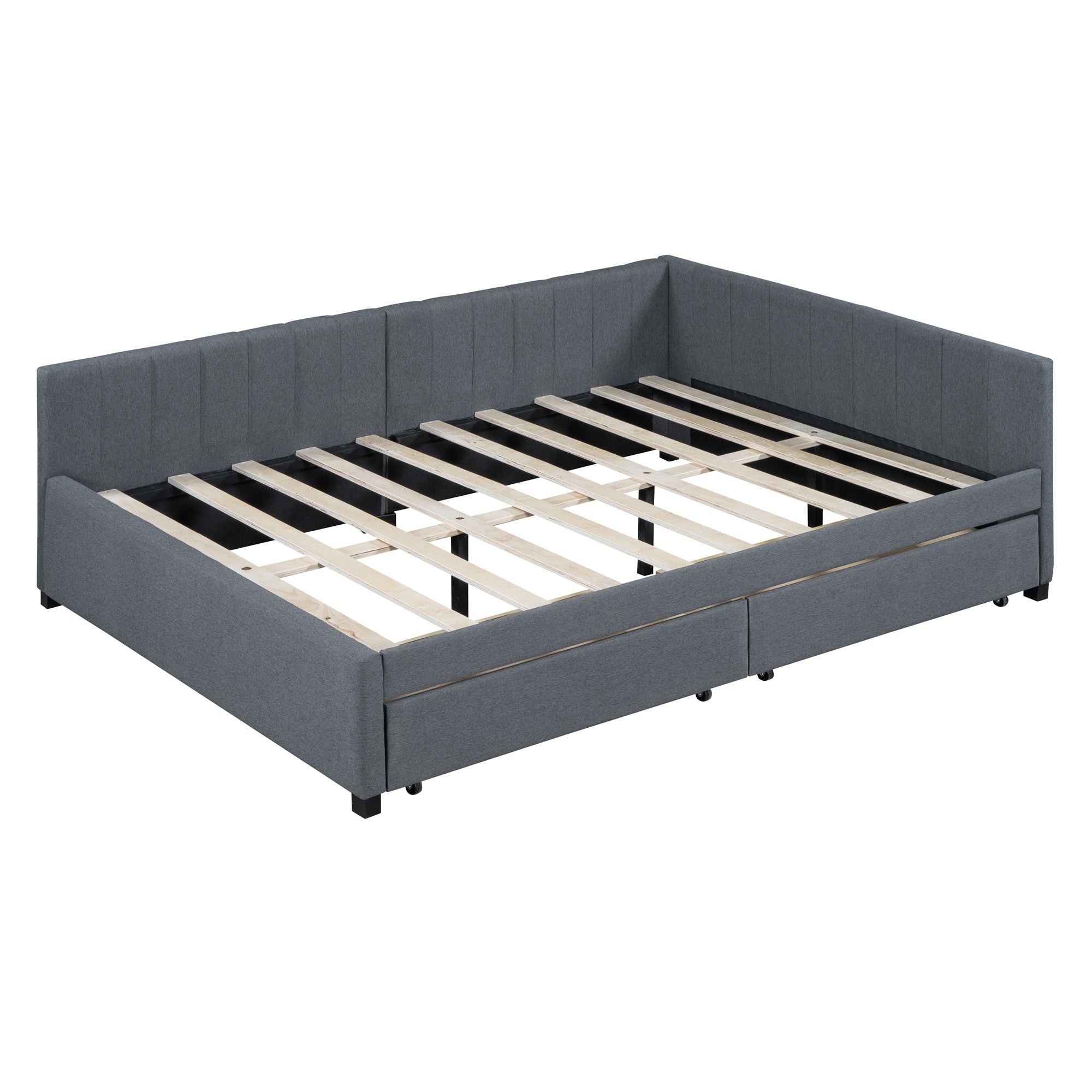 Full Size Upholstered Daybed with 2 Storage Drawers Sofa Bed Frame No Box Spring Needed, Linen Fabric (Gray) - Atlantic Fine Furniture Melbourne FL