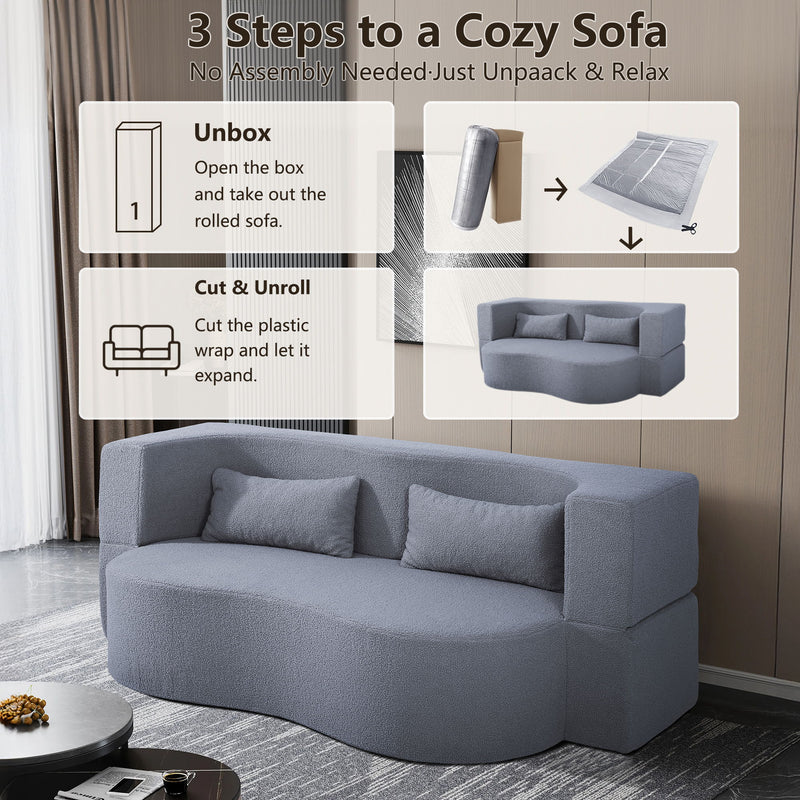 2 In 1 Convertible Full Size Folding Loveseat Couch With Soft Teddy Fabric
