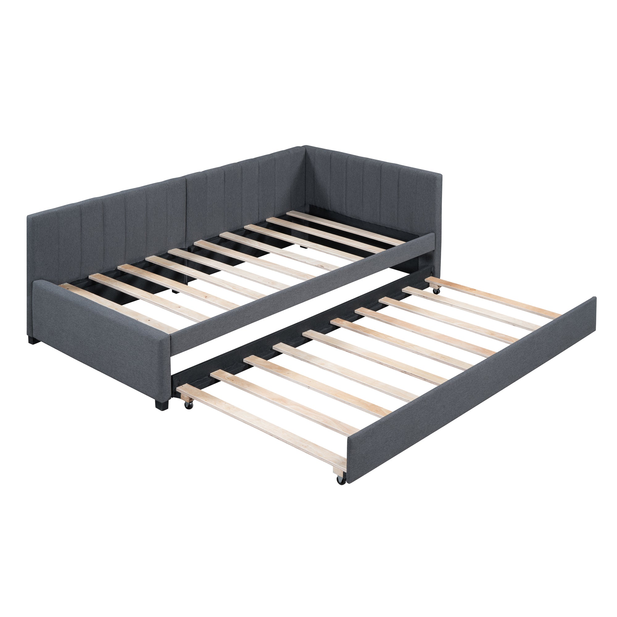Upholstered Daybed with Trundle Twin Size Sofa Bed Frame No Box Spring Needed, Linen Fabric(Gray) - Atlantic Fine Furniture Melbourne FL