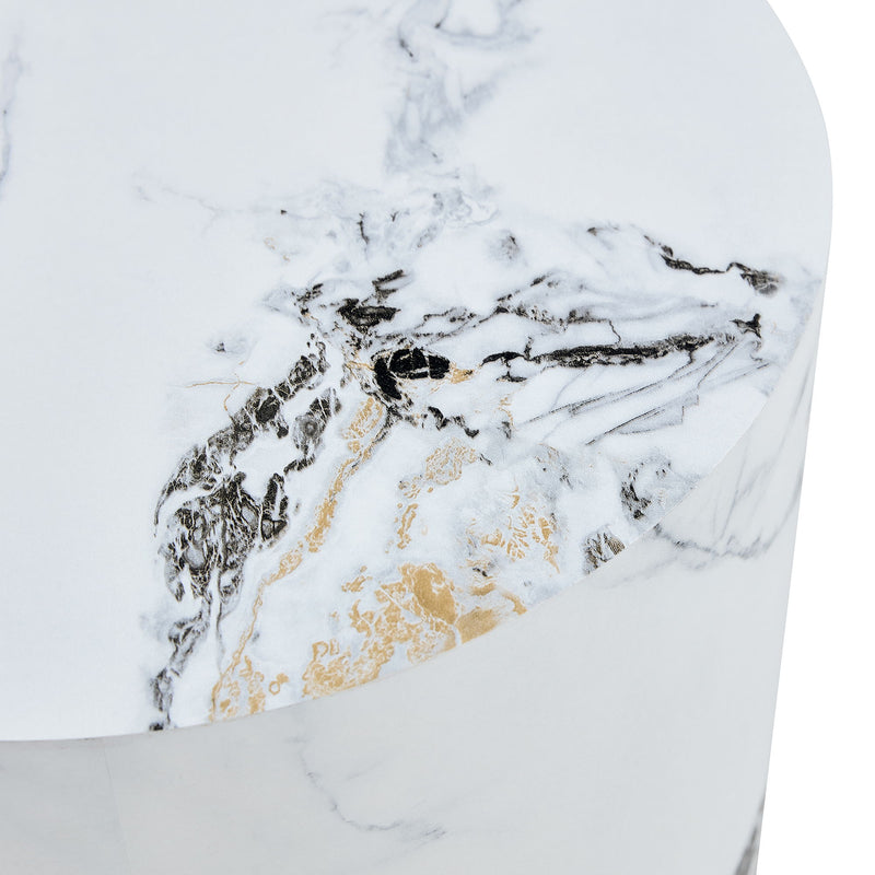 Elegant Cylindrical Table With Patterned Design For Versatile Use - White