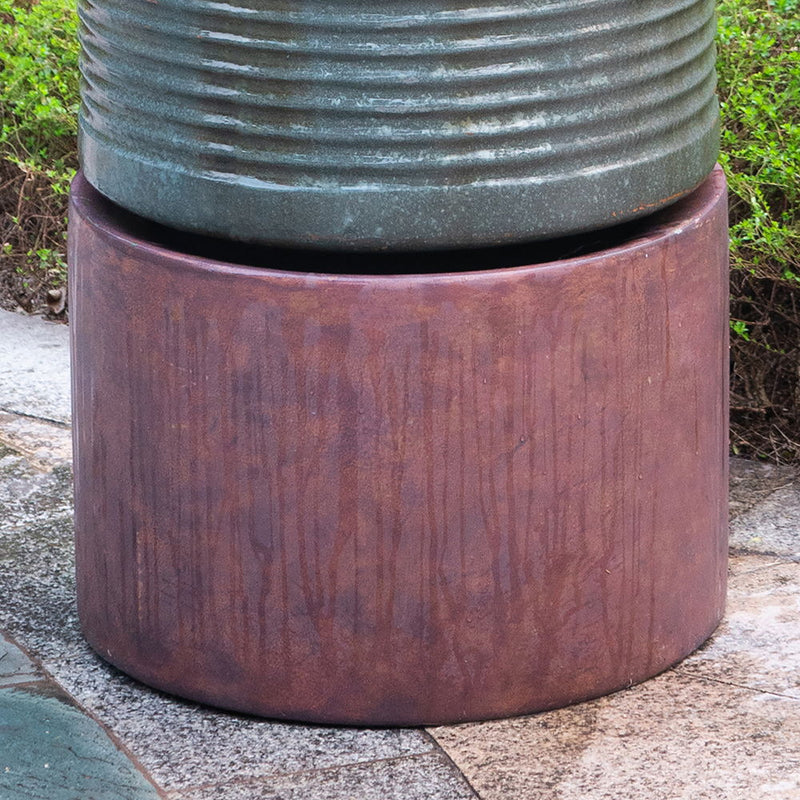 Tall Large Round Ribbed Tower Water Fountain, Verge Bronze, Cement Outdoor Bird Feeder / Bath Fountain