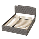 Upholstered Platform Bed With Trundle And 2 Sets Of USB Ports On Each Side, Linen Fabric