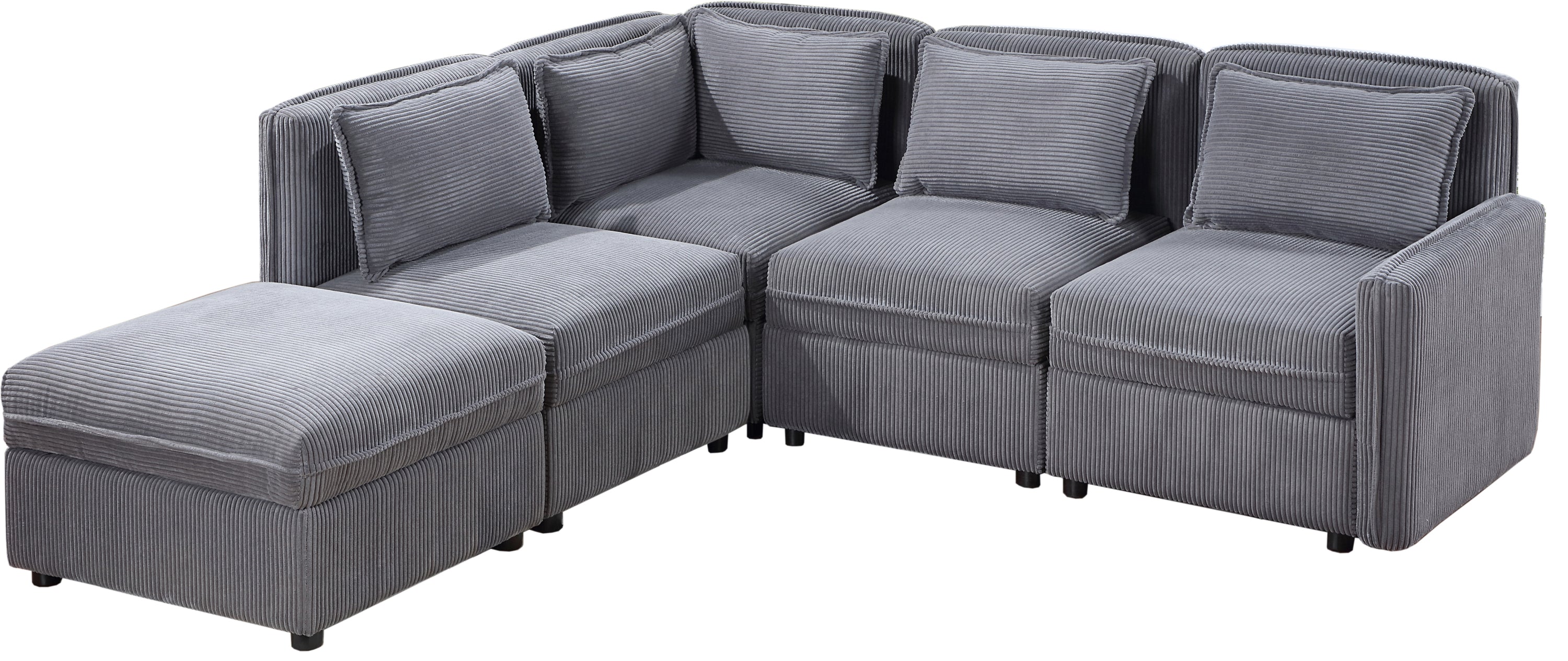 Modular Corduroy Sectional Sofa, Convertible L Shaped Couch Sofa with Storage,  5 Seat Sofa Couch for Living Room, Dark Gray