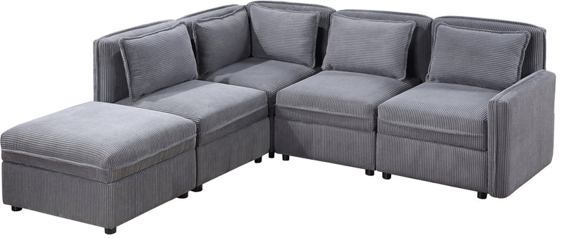 Modular Corduroy Sectional Sofa, Convertible L Shaped Couch Sofa with Storage,  5 Seat Sofa Couch for Living Room, Dark Gray