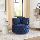Modern Upholstered Swivel Chair With Button Tufted Design And Movable Wheels